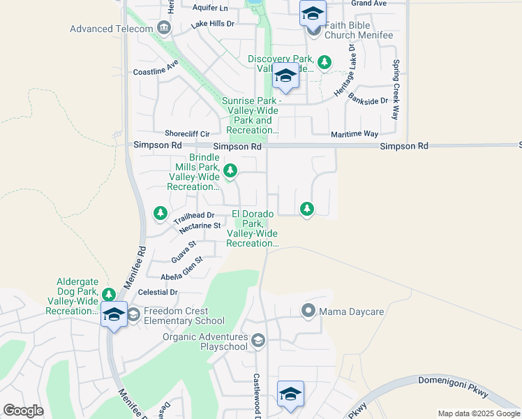 map of restaurants, bars, coffee shops, grocery stores, and more near 28740 Acanthus Court in Menifee