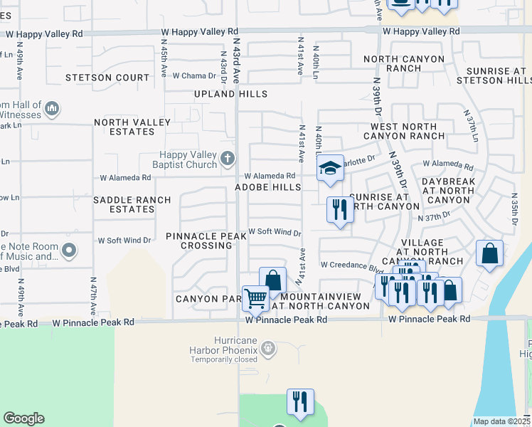 map of restaurants, bars, coffee shops, grocery stores, and more near 4208 West Mariposa Grande Lane in Glendale