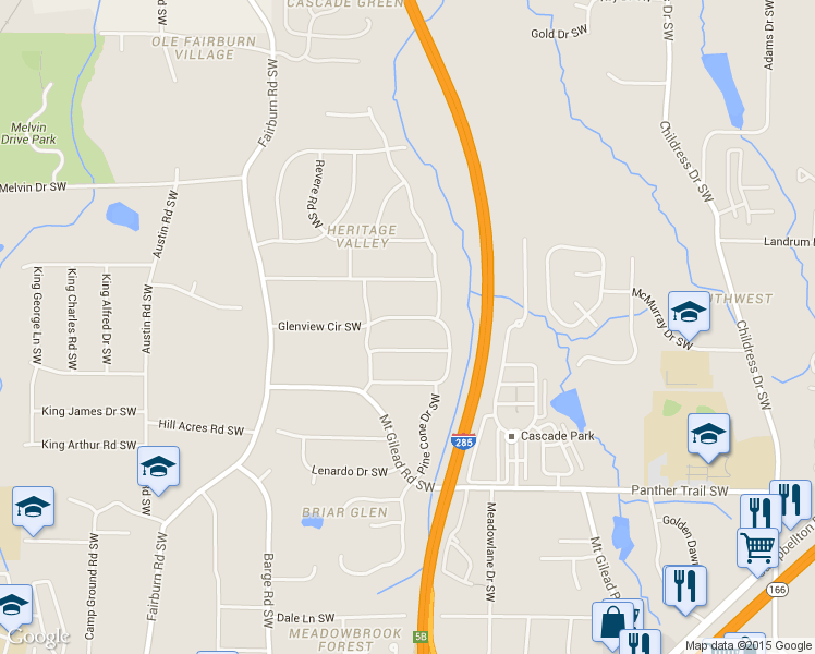 map of restaurants, bars, coffee shops, grocery stores, and more near 3436 Glenview Circle Southwest in Atlanta