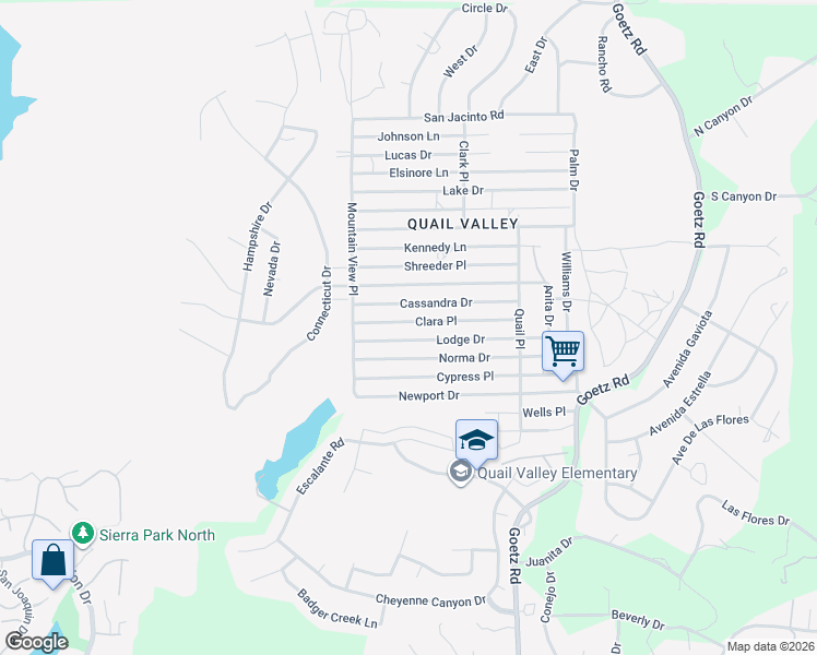 map of restaurants, bars, coffee shops, grocery stores, and more near 23591 Clara Place in Menifee