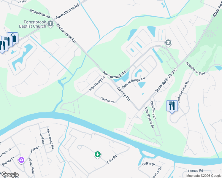 map of restaurants, bars, coffee shops, grocery stores, and more near 230 Encore Circle in Myrtle Beach