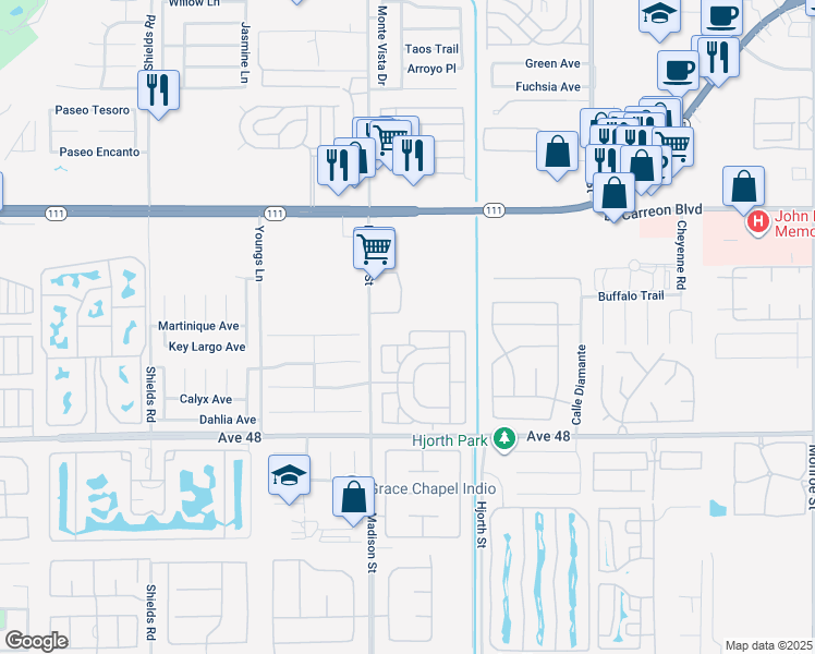 map of restaurants, bars, coffee shops, grocery stores, and more near 47800 Madison Street in Indio