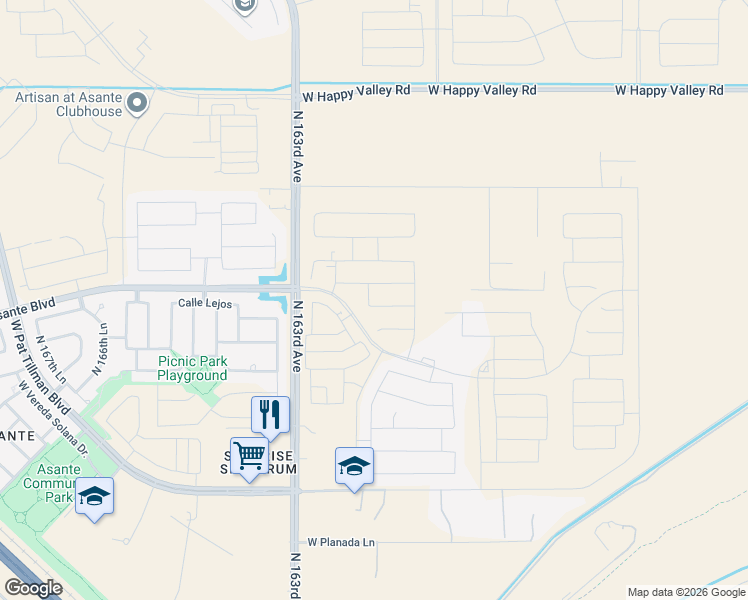 map of restaurants, bars, coffee shops, grocery stores, and more near West Sand Hills Road in Surprise