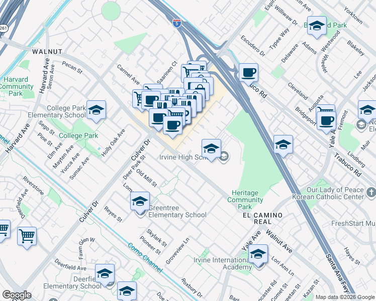 map of restaurants, bars, coffee shops, grocery stores, and more near 8 Monarch in Irvine