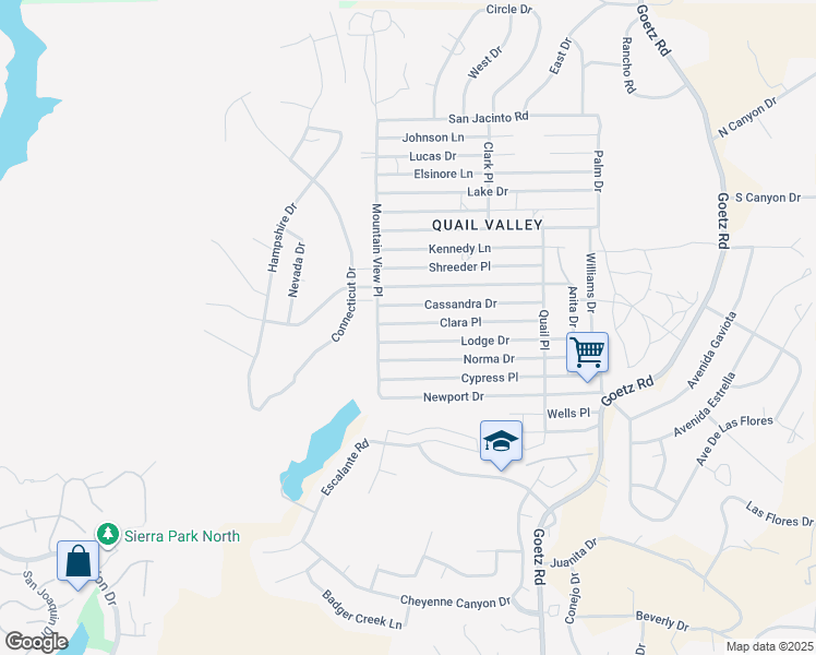 map of restaurants, bars, coffee shops, grocery stores, and more near 23561 Clara Place in Canyon Lake