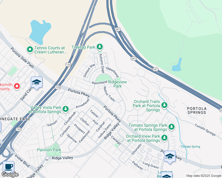 map of restaurants, bars, coffee shops, grocery stores, and more near 24 Gray Dove in Irvine