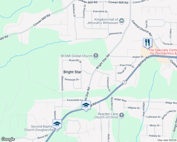 map of restaurants, bars, coffee shops, grocery stores, and more near 6537 Biscayne Way in Douglasville