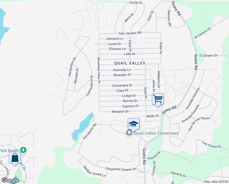 map of restaurants, bars, coffee shops, grocery stores, and more near 23591 Clara Place in Menifee