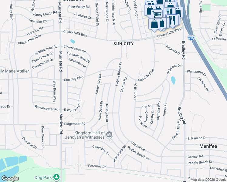 map of restaurants, bars, coffee shops, grocery stores, and more near 28737 Pebble Beach Drive in Menifee