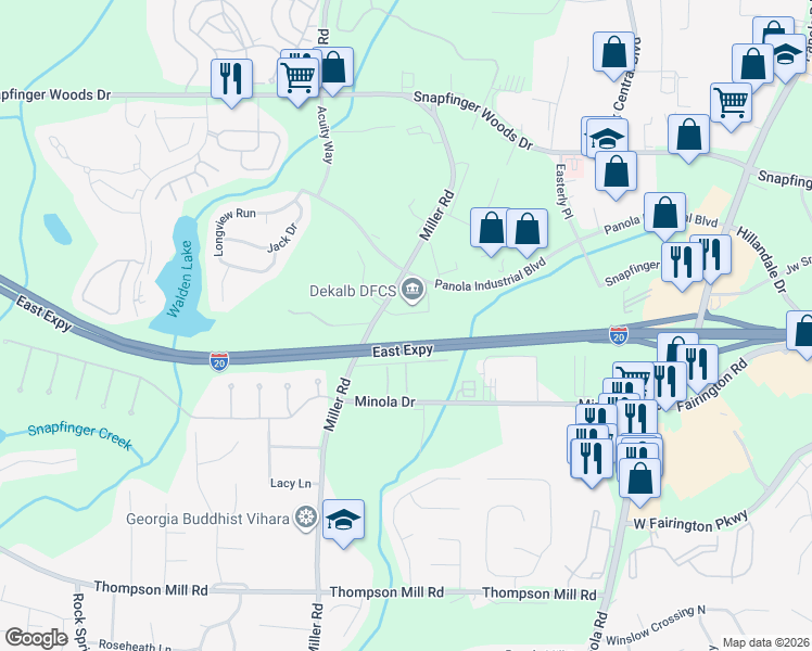 map of restaurants, bars, coffee shops, grocery stores, and more near 2944 Miller Road in Decatur