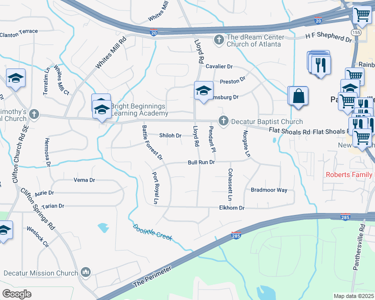 map of restaurants, bars, coffee shops, grocery stores, and more near 2834 Vicksburg Court in Decatur