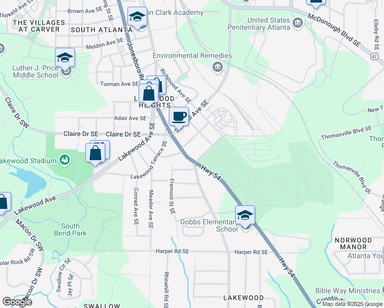 map of restaurants, bars, coffee shops, grocery stores, and more near in Atlanta