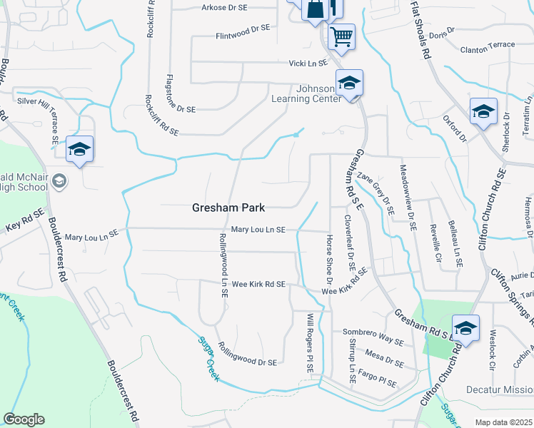map of restaurants, bars, coffee shops, grocery stores, and more near 1867 Boulderview Drive Southeast in Atlanta