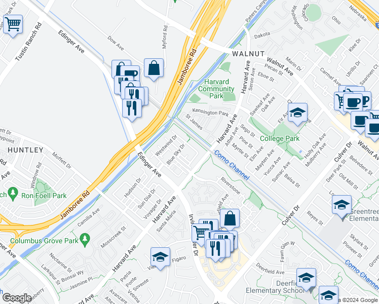 map of restaurants, bars, coffee shops, grocery stores, and more near 187 Liberty Street in Tustin