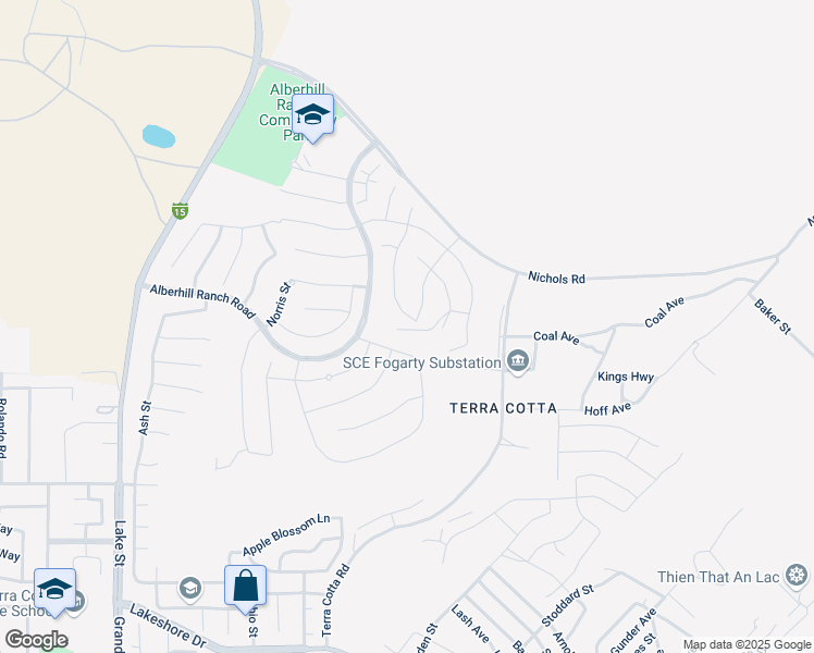 map of restaurants, bars, coffee shops, grocery stores, and more near 4165 Myrtle Street in Lake Elsinore