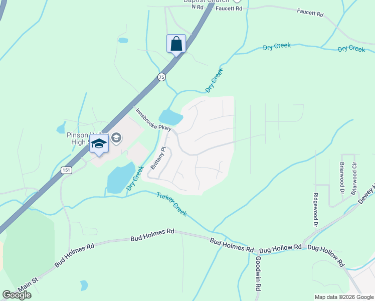 map of restaurants, bars, coffee shops, grocery stores, and more near 4718 Innsbrooke Parkway in Pinson