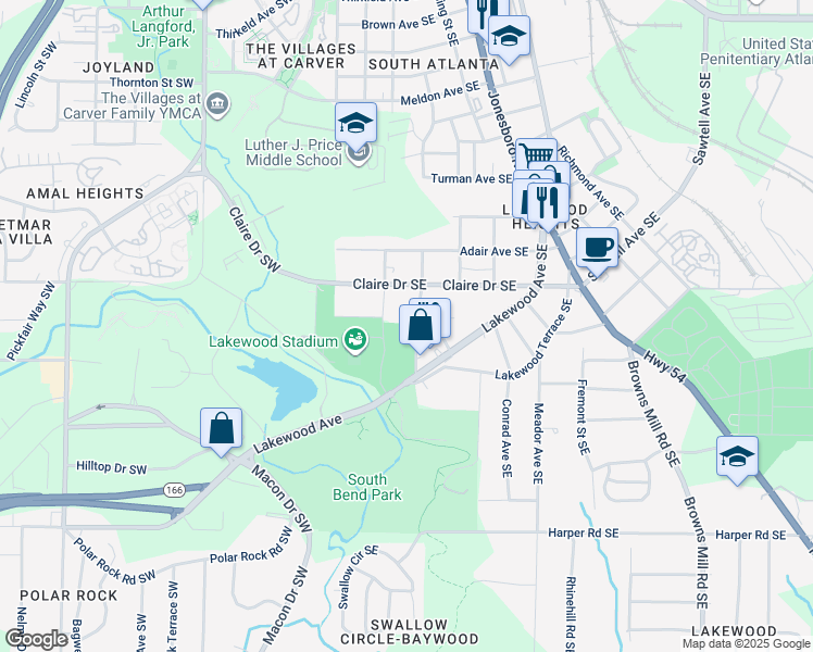 map of restaurants, bars, coffee shops, grocery stores, and more near 1864 Shadydale Avenue Southeast in Atlanta