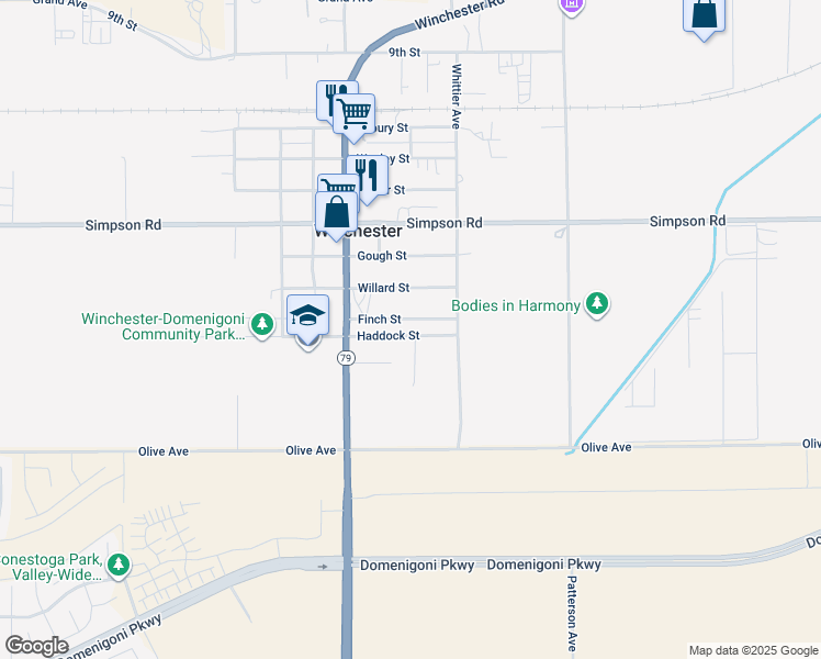 map of restaurants, bars, coffee shops, grocery stores, and more near 33124 Haddock Street in Winchester