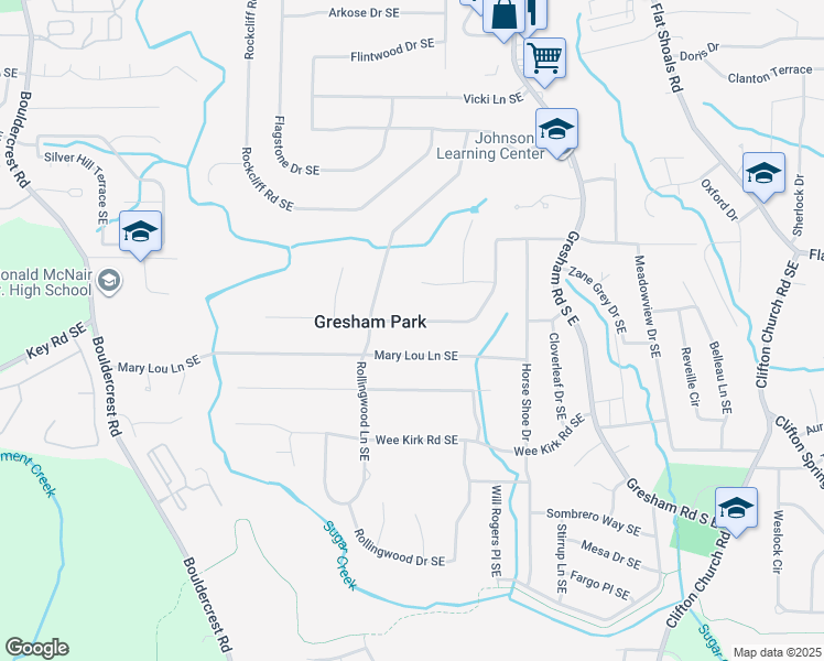 map of restaurants, bars, coffee shops, grocery stores, and more near 1839 Boulderview Drive Southeast in Atlanta