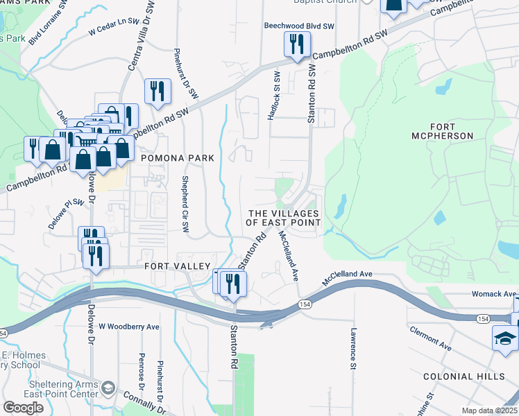 map of restaurants, bars, coffee shops, grocery stores, and more near 97 Bayrose Circle in Atlanta
