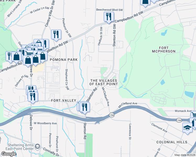 map of restaurants, bars, coffee shops, grocery stores, and more near 96 Bayrose Circle in Atlanta