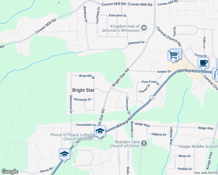map of restaurants, bars, coffee shops, grocery stores, and more near 3790 Bright Star Road in Douglasville