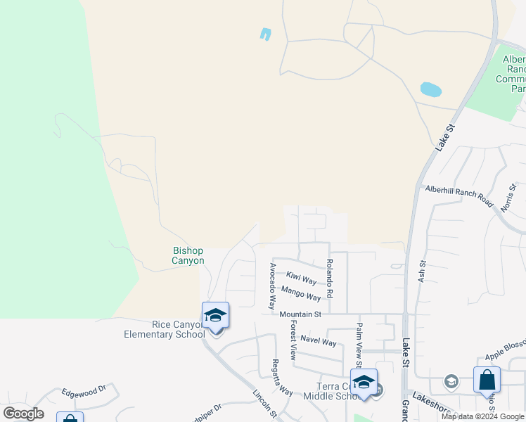 map of restaurants, bars, coffee shops, grocery stores, and more near Rice Canyon in Lake Elsinore