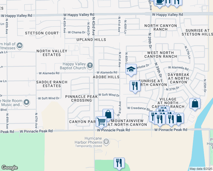 map of restaurants, bars, coffee shops, grocery stores, and more near 4208 West Mariposa Grande Lane in Glendale