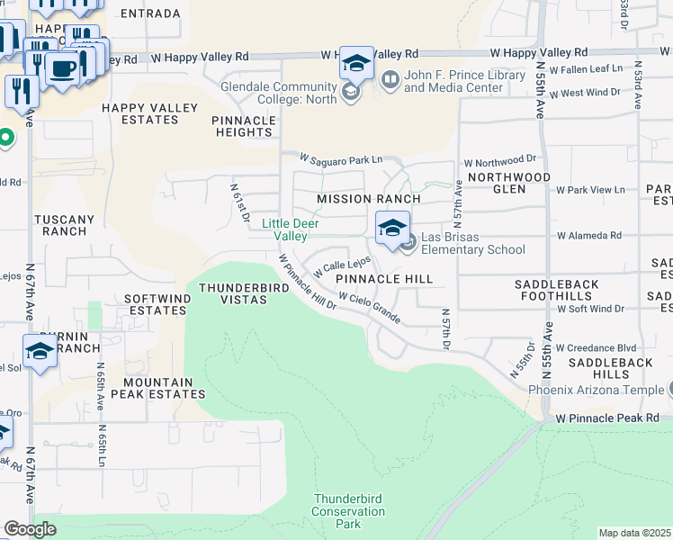 map of restaurants, bars, coffee shops, grocery stores, and more near 23846 North 59th Drive in Glendale