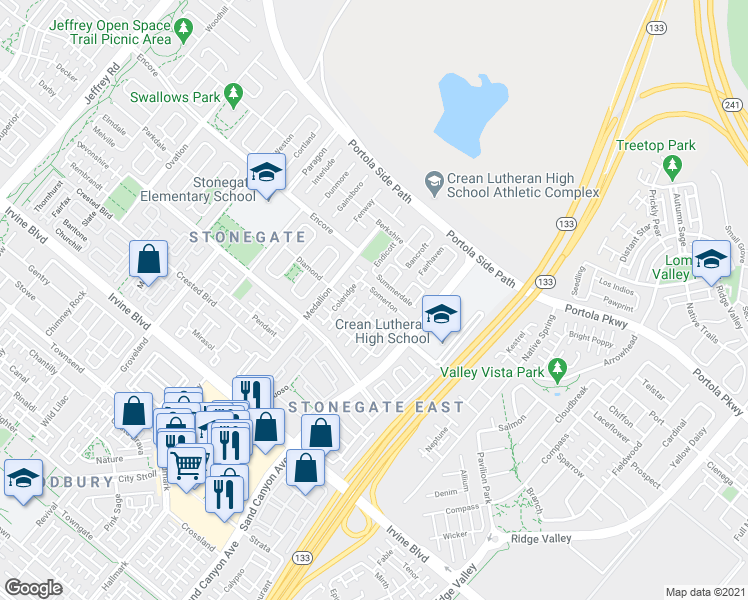 map of restaurants, bars, coffee shops, grocery stores, and more near 59 Diamond in Irvine
