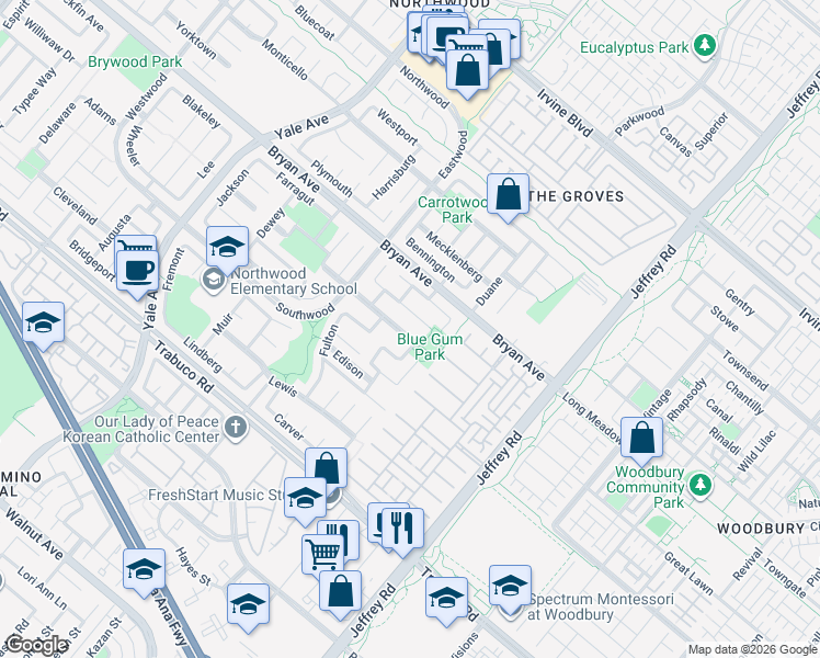 map of restaurants, bars, coffee shops, grocery stores, and more near 4 Columbus in Irvine