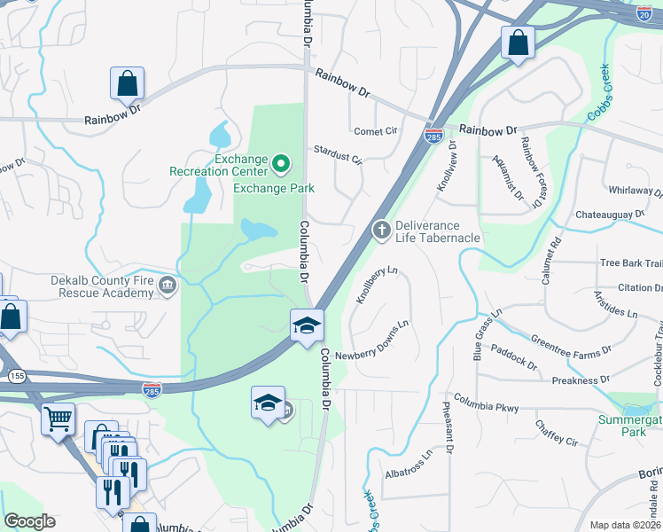 map of restaurants, bars, coffee shops, grocery stores, and more near 2824 Columbia Drive in Decatur