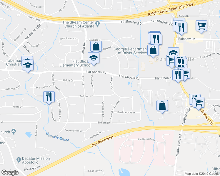 map of restaurants, bars, coffee shops, grocery stores, and more near 2835 Norgate Lane in Decatur