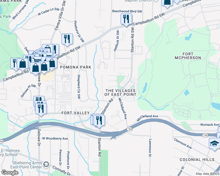 map of restaurants, bars, coffee shops, grocery stores, and more near 97 Bayrose Circle in Atlanta