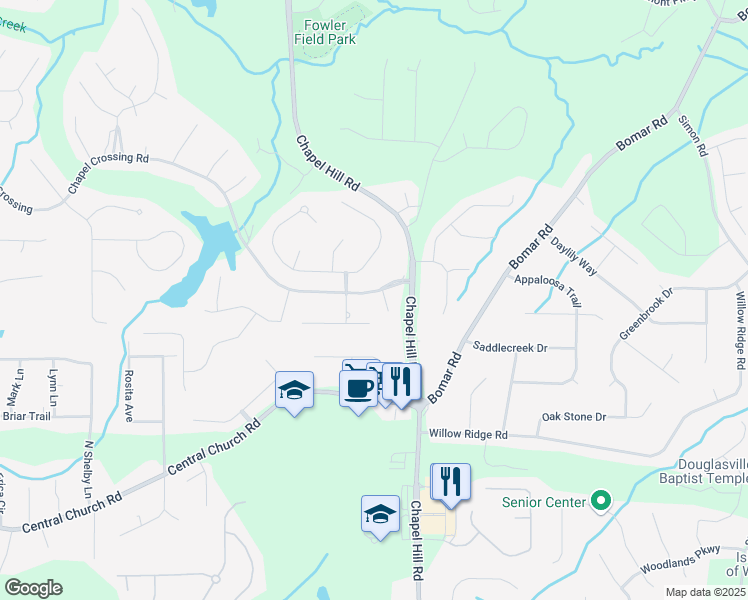 map of restaurants, bars, coffee shops, grocery stores, and more near 3759 Chapel Cove in Douglasville
