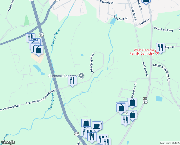 map of restaurants, bars, coffee shops, grocery stores, and more near 348 Stonebridge Boulevard in Bremen