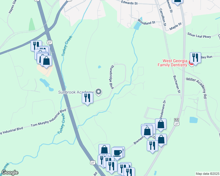 map of restaurants, bars, coffee shops, grocery stores, and more near 348 Stonebridge Boulevard in Bremen