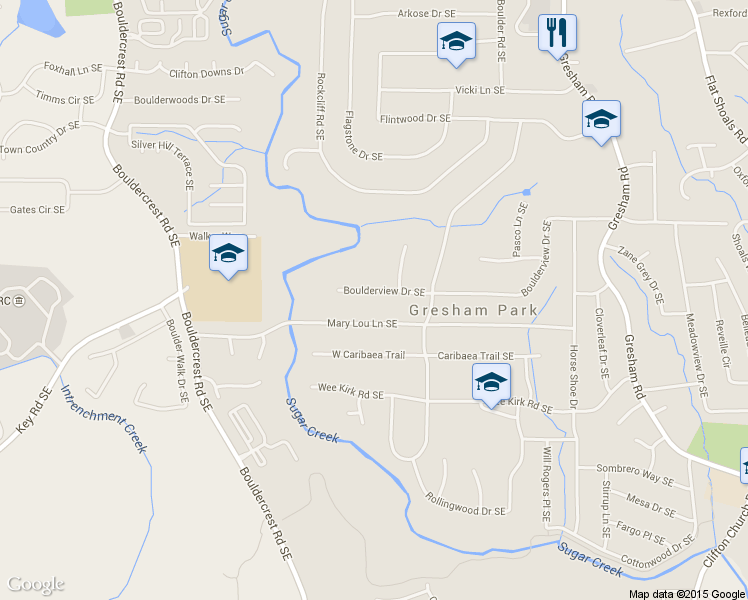 map of restaurants, bars, coffee shops, grocery stores, and more near 1749 Boulderview Dr SE in Atlanta