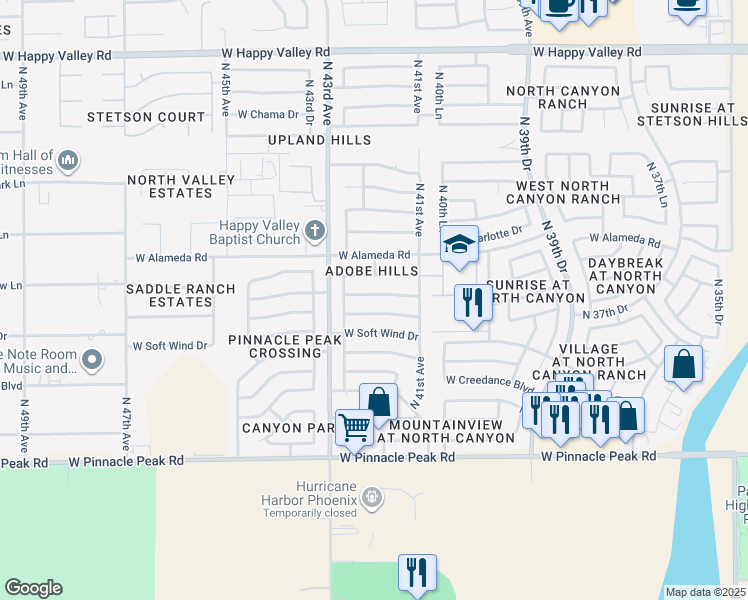 map of restaurants, bars, coffee shops, grocery stores, and more near 4208 West Mariposa Grande Lane in Glendale