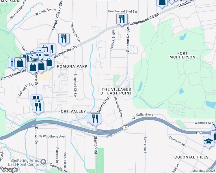 map of restaurants, bars, coffee shops, grocery stores, and more near 97 Bayrose Circle in Atlanta