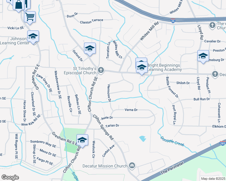 map of restaurants, bars, coffee shops, grocery stores, and more near 2914 Alameda Trail in Decatur