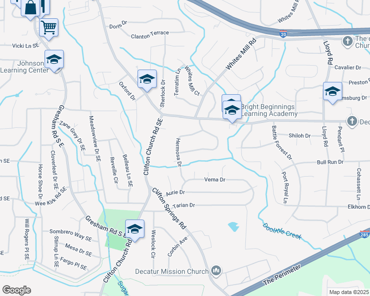 map of restaurants, bars, coffee shops, grocery stores, and more near 2914 Alameda Trail in Decatur