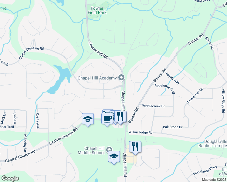 map of restaurants, bars, coffee shops, grocery stores, and more near 3759 Chapel Cove in Douglasville