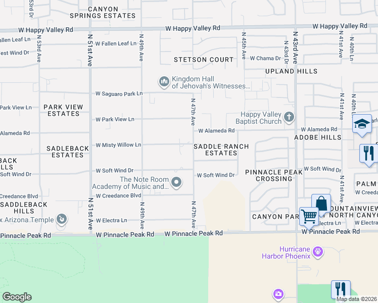 map of restaurants, bars, coffee shops, grocery stores, and more near 4662 West Mariposa Grande Lane in Glendale