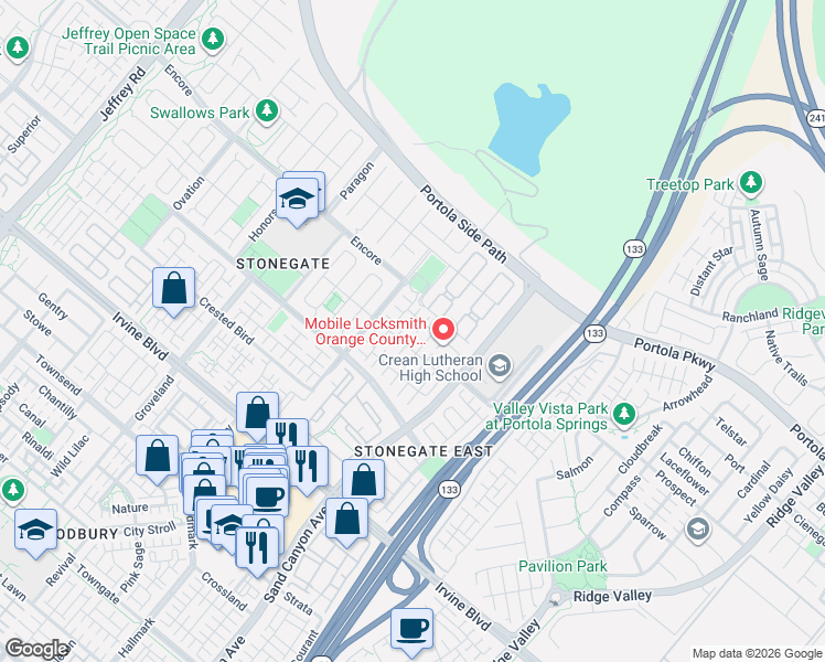 map of restaurants, bars, coffee shops, grocery stores, and more near 59 Diamond in Irvine