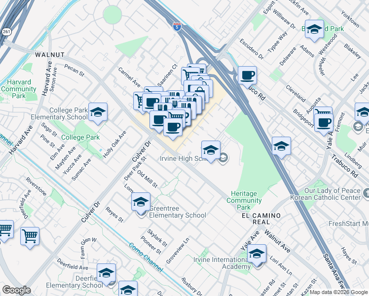 map of restaurants, bars, coffee shops, grocery stores, and more near 8 Monarch in Irvine