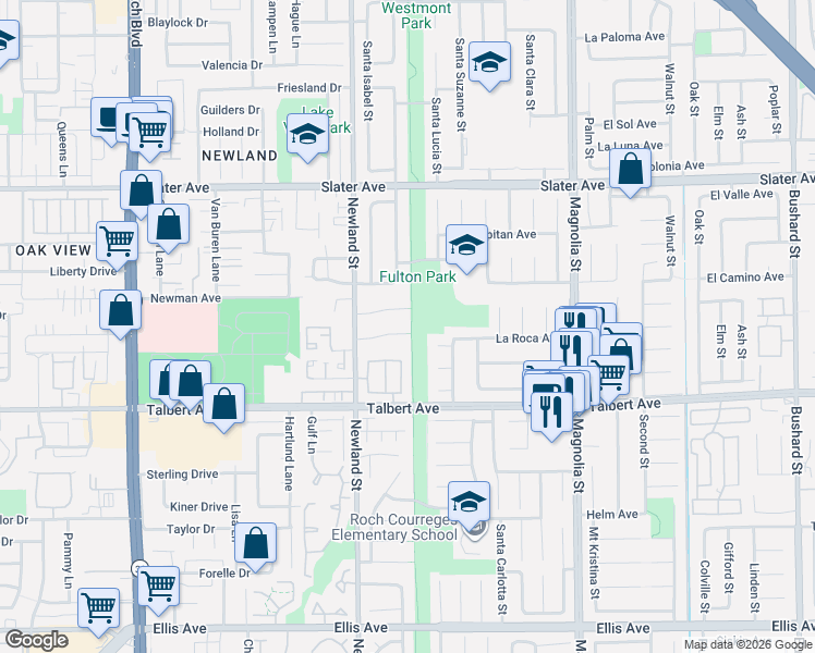 map of restaurants, bars, coffee shops, grocery stores, and more near 8598 Rockfish Circle in Fountain Valley