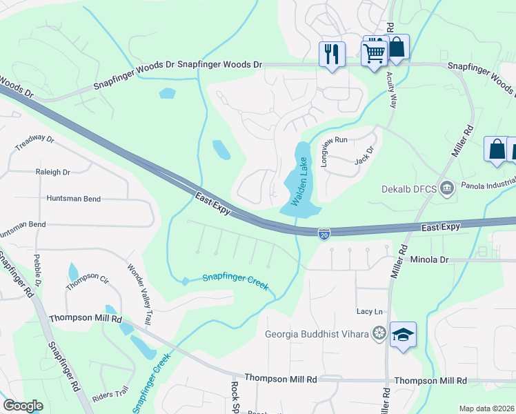 map of restaurants, bars, coffee shops, grocery stores, and more near 2849 Snapfinger Manor in Decatur