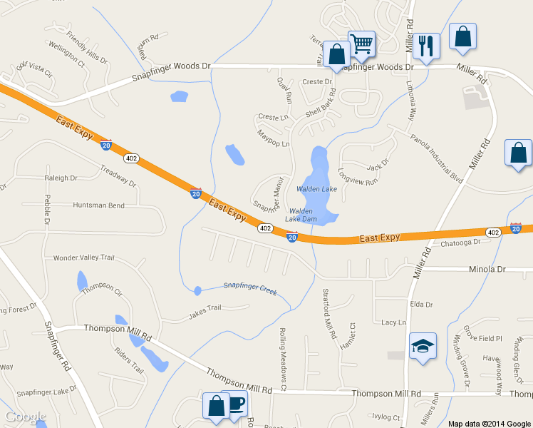 map of restaurants, bars, coffee shops, grocery stores, and more near 2849 Snapfinger Manor in Decatur