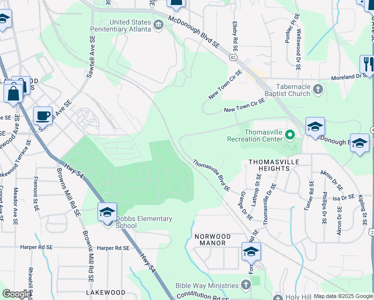 map of restaurants, bars, coffee shops, grocery stores, and more near 700 Thomasville Boulevard Southeast in Atlanta
